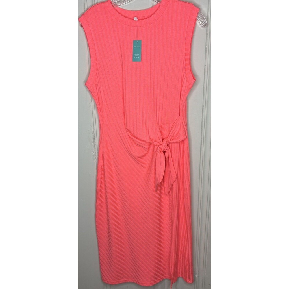 Maurices NEW women neon ribbed midi dress side tie sleeveless‎ Sz Lg Vacation